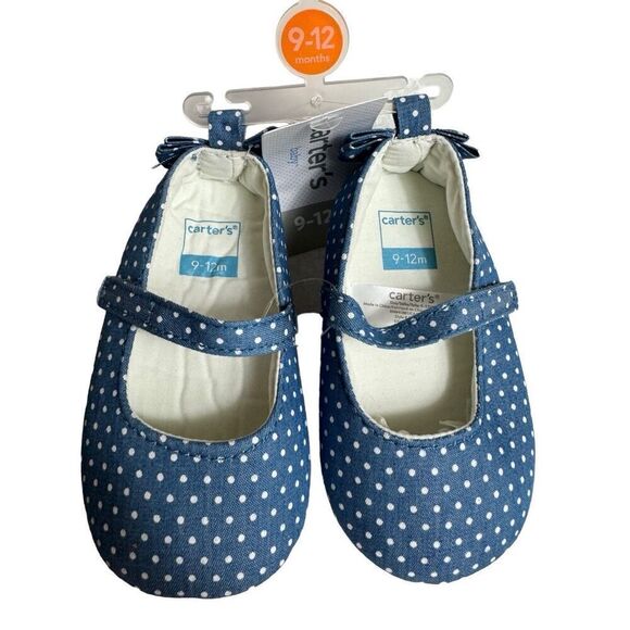 CARTER’S SIZE 9-12M Chambray Mary Jane Crib Shoes - Baby Girl - Picture 1 of 11